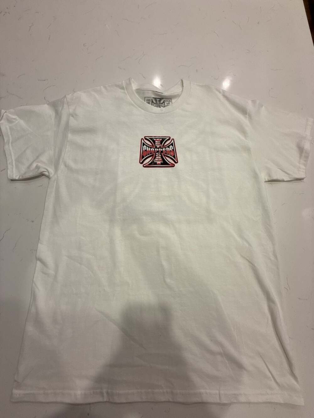 West Coast Choppers Iron Cross Logo White T-Shirt Size L